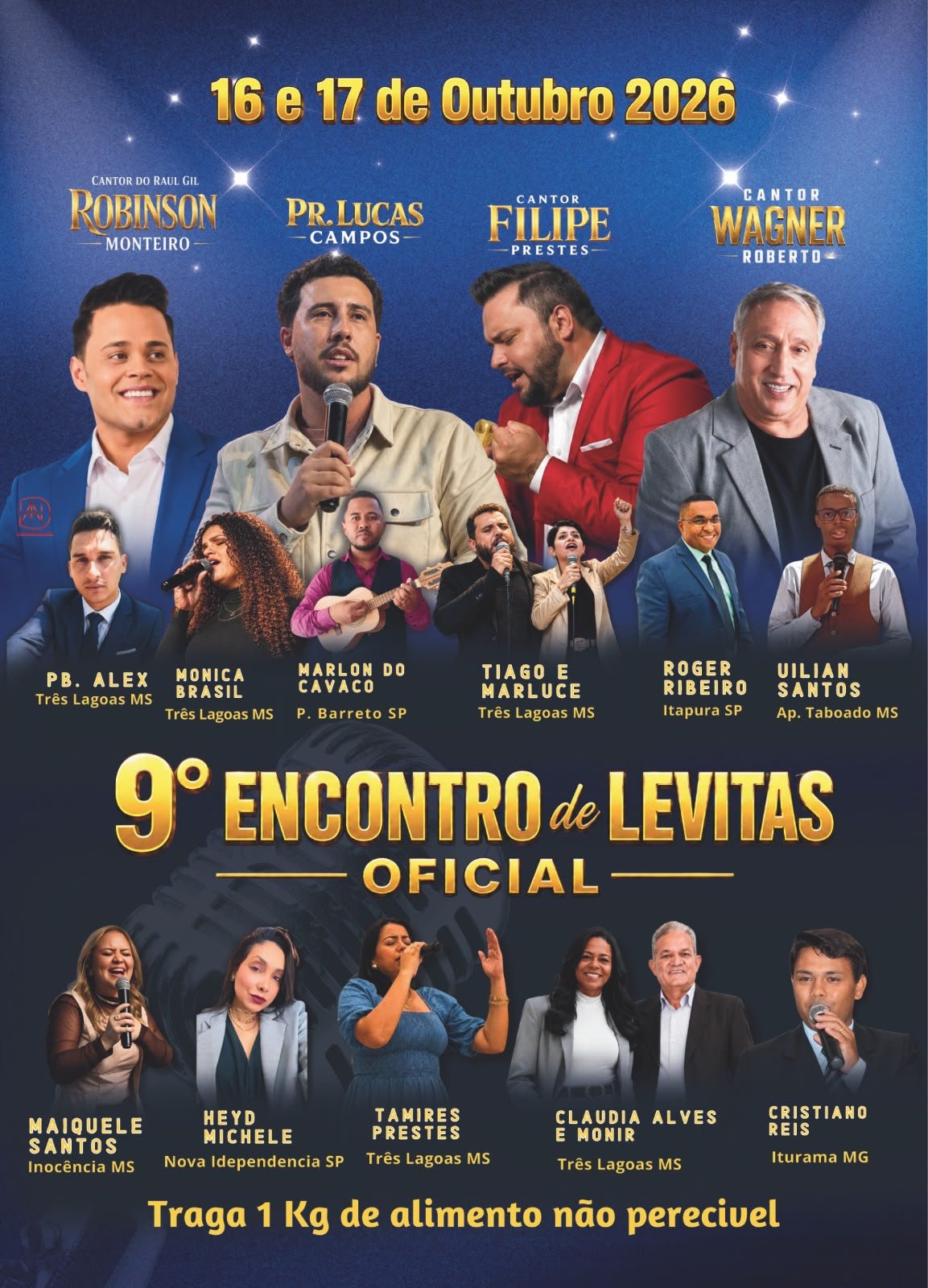 Nono Encontro de Levitas Oficial combina música gospel e ações sociais em Três Lagoas