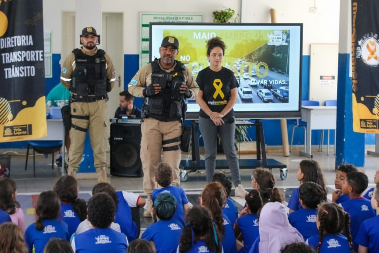 Maio Amarelo: Ação educativa do DEPTRAN leva conscientização sobre trânsito a escola municipal