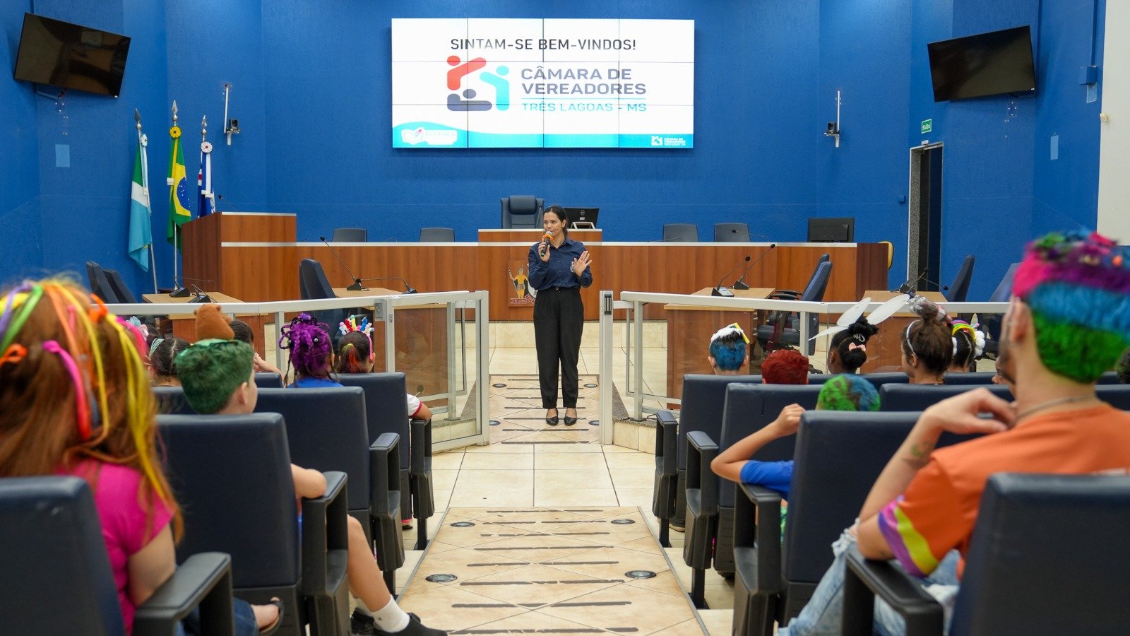 Alunos da Escola Municipal Gentil Montalvão visitam a Câmara com cabelos malucos