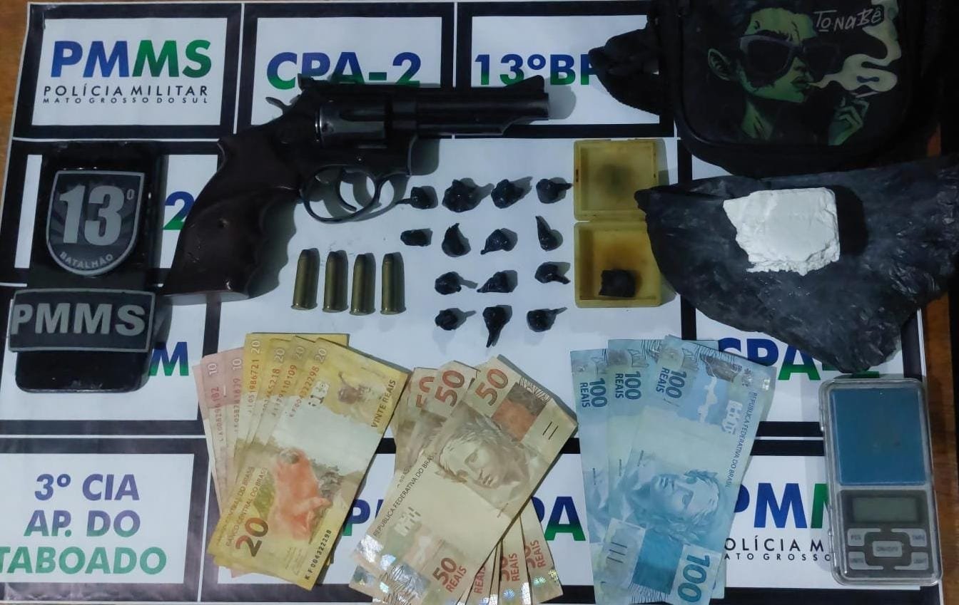 Arma calibre .357 e cocaína são apreendidas em Aparecida do Taboado