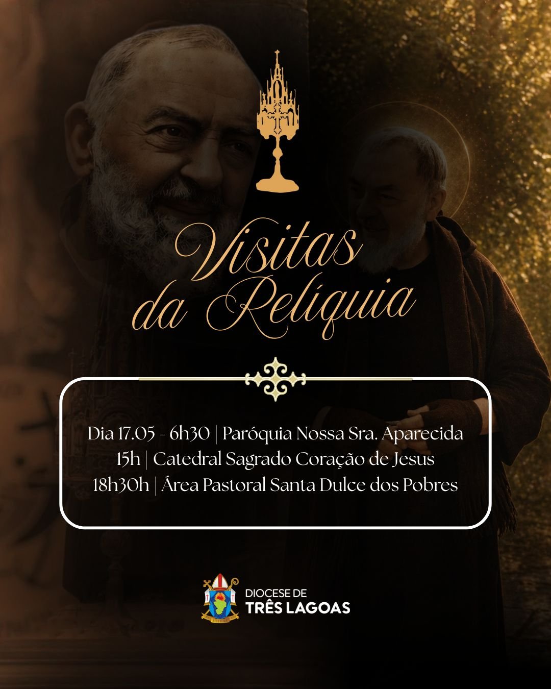 Três Lagoas acolhe relíquia de primeiro grau de São Padre Pio entre 14 e 17 de maio