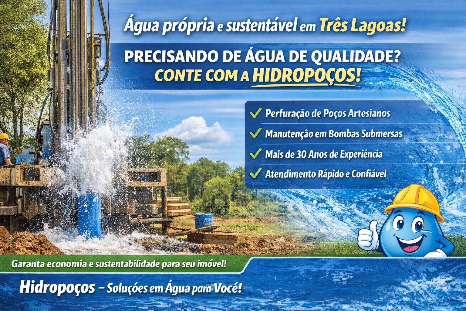 Poços artesianos impulsionam sustentabilidade hídrica em Três Lagoas